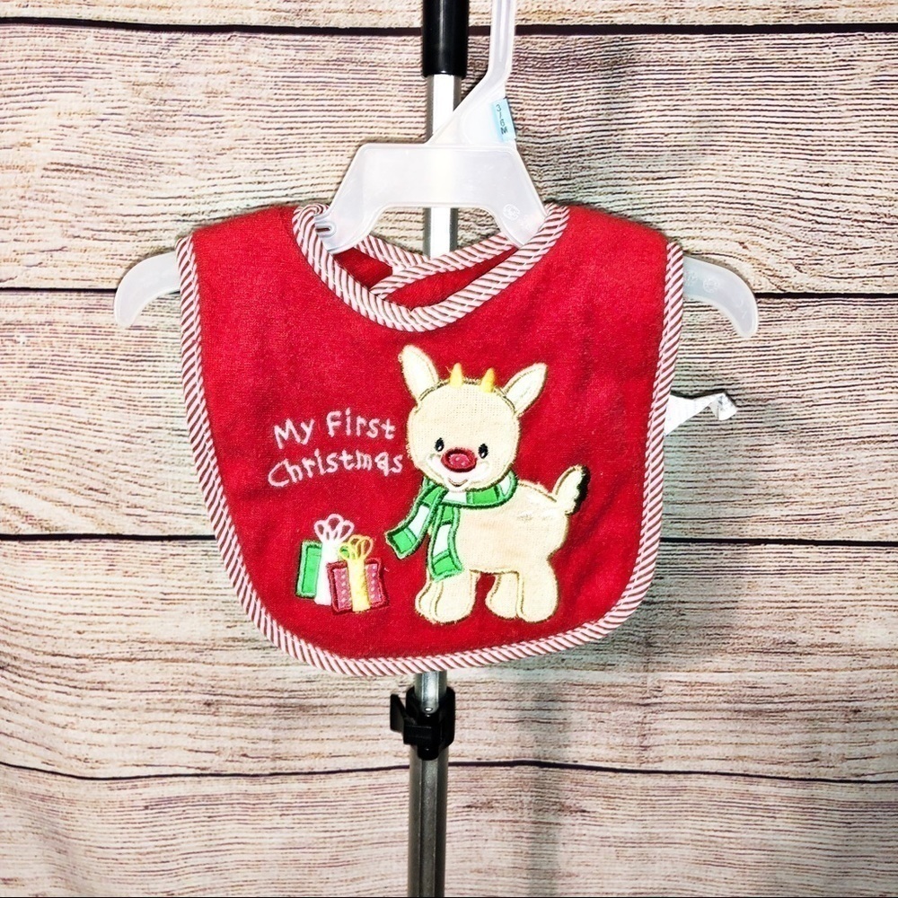 My First Christmas Red Reindeer bib by Hamco